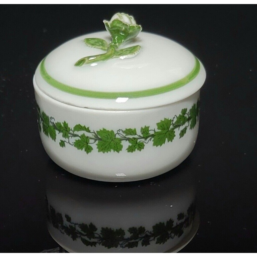 Meissen Hand Painted Floral German Rose Trinket Box w Lid Flower On Top **Read**